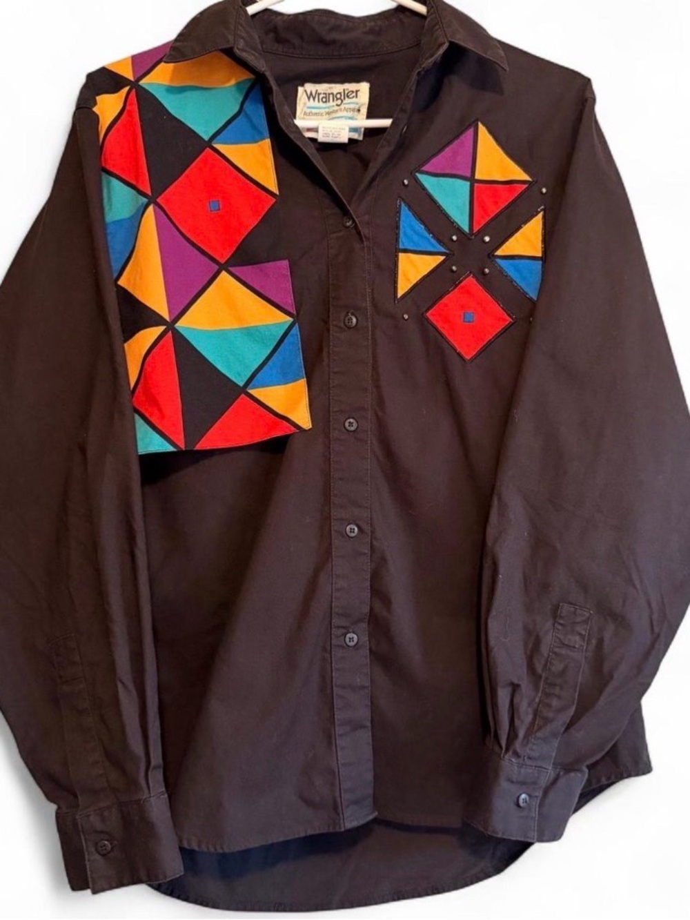 Vintage Wrangler Western Rodeo Patchwork Shirt Colorblock Embellished Medium
